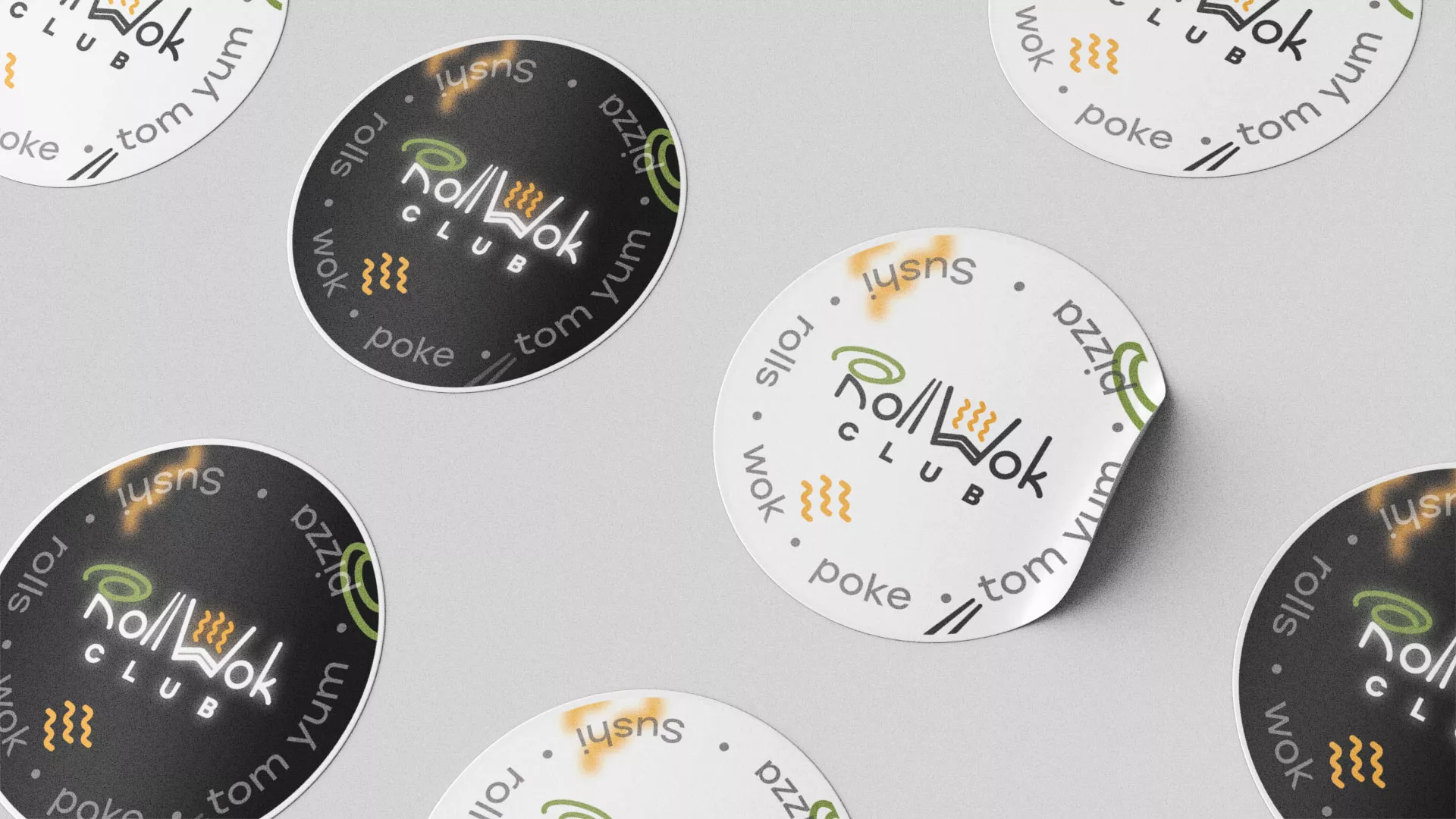 Разработка наклеек для суши-бара «Roll Wok Club» в Тавде
